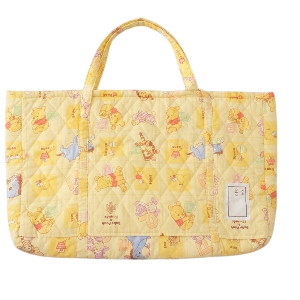Baby Pooh Piglet Eeyore Quilted Yellow Tote Bag XL Oversized Light Travel Retro